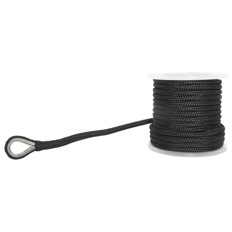 NovelBee 1/2 Inch X 150 Feet Double Braid Nylon Anchor Line with Stainless Steel Thimble and Plastic Chuck (Black) - Image 3